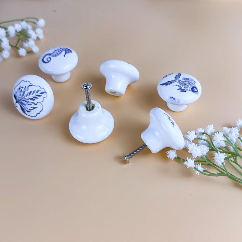 6PCS1.49Inch Coastal Beach Cabinet Themed Nautical Kids Ceramic Drawer Knobs and Handles Pulls Nursery Dresser Knobs