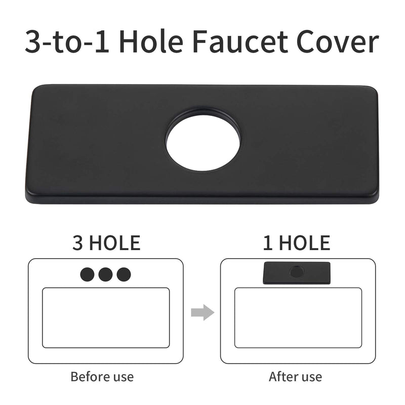 KAIYING 6" Hole Cover Deck Plate for Bathroom Vanity Sink, 3-to-1 Bathroom Faucet Escutcheon Plate, Rectangle, Stainless Steel (Matte Black) Matte Black