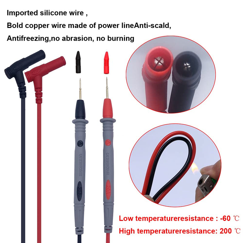 Multimeter Test Leads Set, Professional Leads Kit, Precision Sharp Probe Test Lead 1000V 20A Gold-Plated Probe Leads with Alligator Clips, Test Hooks, Test Probes Lead, Test Tweezer