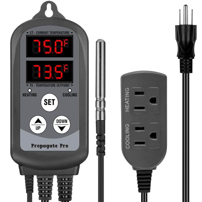 15 Amp Plug in Digital Temperature Controller Outlet by Propagate Pro | Heating/Cooling Thermostat 110V 15A 1500W Programmable Temp Controlled Heater Cooler Reptile Box Fan 120V (PPTC1) PPTC1