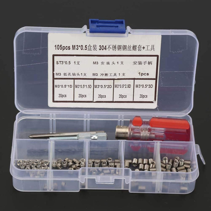 105pcs Threaded Inserts Repair Kit Stainless Steel Helicoil Type Wire Insert Installation Set (M3 x 0.5) (M3 x 0.5)