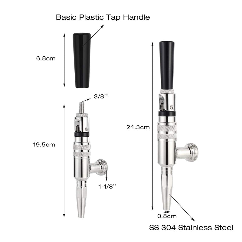Stout Beer Coffee Faucet, 304 Grade Stainless Steel Beer Tap Nitrogen Keg Draft Faucet, Homebrew Cold Brew Kegerator Beer Tower Tap with Standard Black Plastic Tap Handle