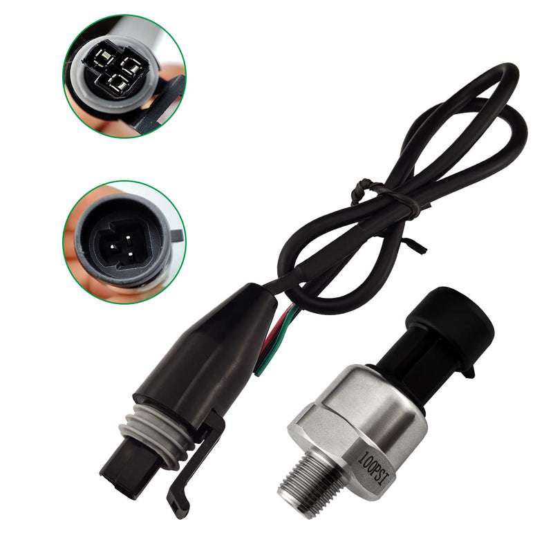 Pressure Transducer Sender Sensor with Connector, 1/8"NPT Thread Stainless Steel Fuel Pressure Sensor for Oil Fuel Air Water (100PSI) 100 PSI