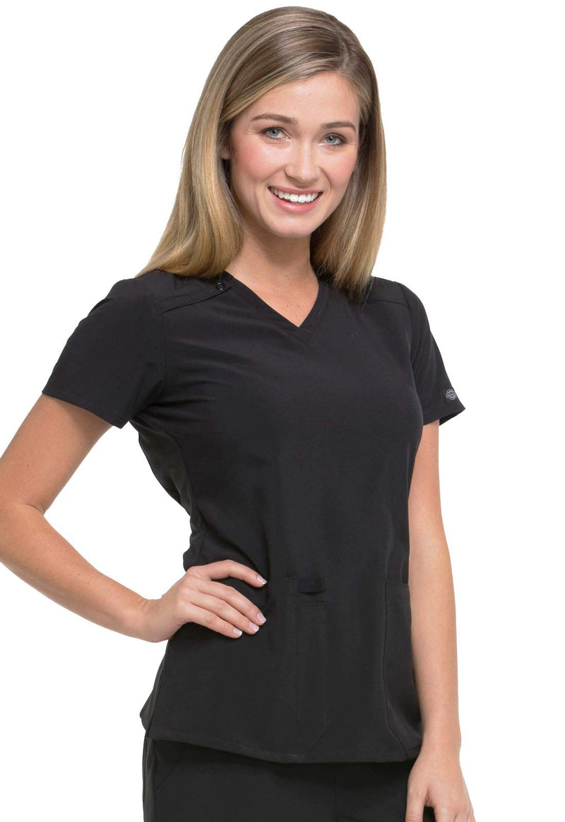 Dickies EDS Essentials Scrubs, V-Neck Womens Tops with Four-Way Stretch and Moisture Wicking DK615 Medium Black