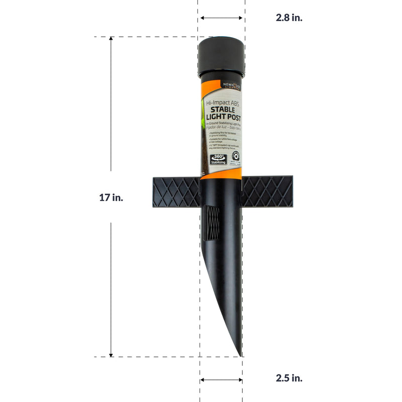 Newhouse Lighting MPOST17 2.5-Inch Outdoor Mounting Post with Cap and Stabilizing Wings for Landscape Flood Lights, Black, 17.63