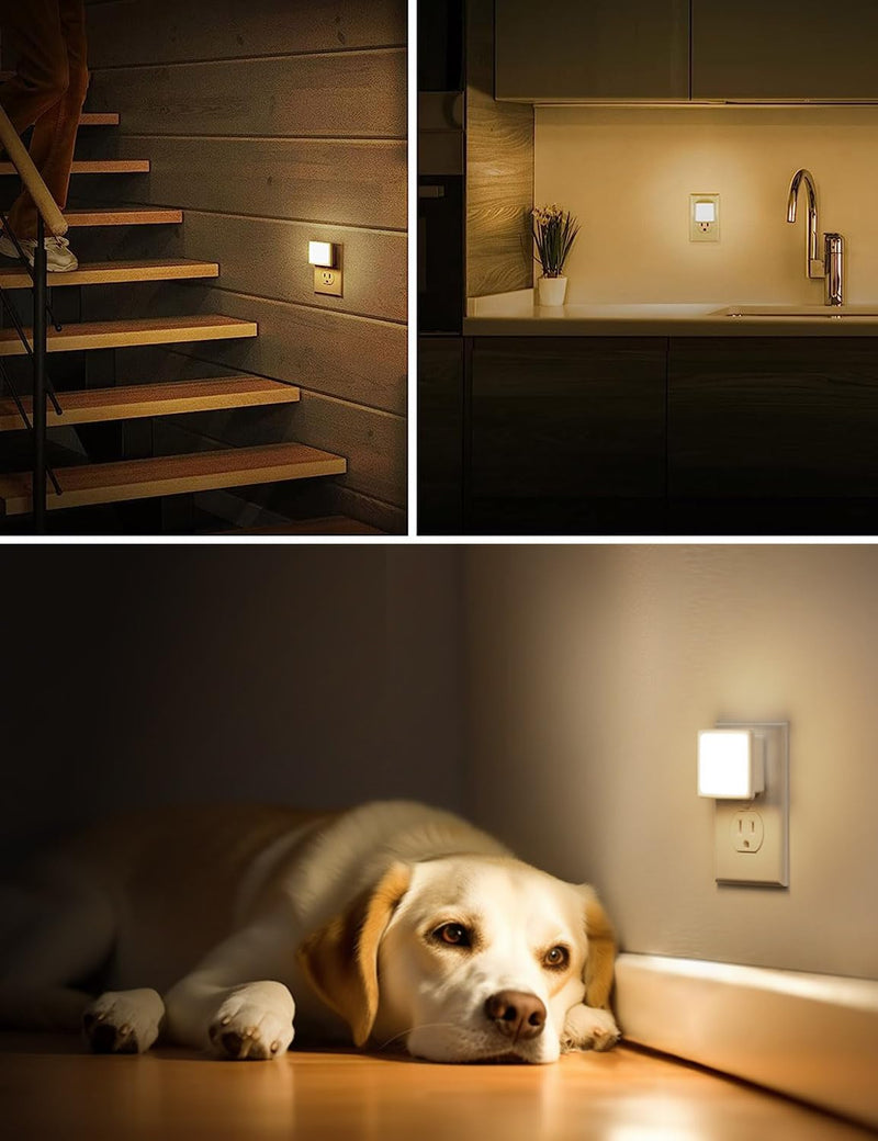 L LOHAS LED Night Lights Plug into Wall 2-Pack, 0.3W Plug in Night Light, Dusk to Dawn, 3000K Soft White, Bright Nightlight Auto-On/Off, for Adults Kids Room Bedroom Bathroom Hallway Kitchen, Non-Dim