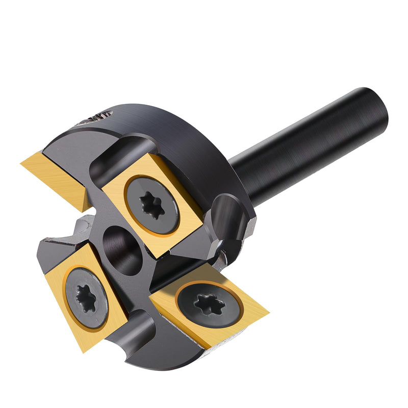 CNC Spoilboard Surfacing Router Bit 1/4'' Shank, 1-1/4'' Diameter | Slab Flattening Router Bits Wood Router Flattening Bit with Titanium Coated Carbide Insert for Wood Planing Bit 1/4" Shank-1-1/4" Cut Dia. (2+2 Inserts) TiN