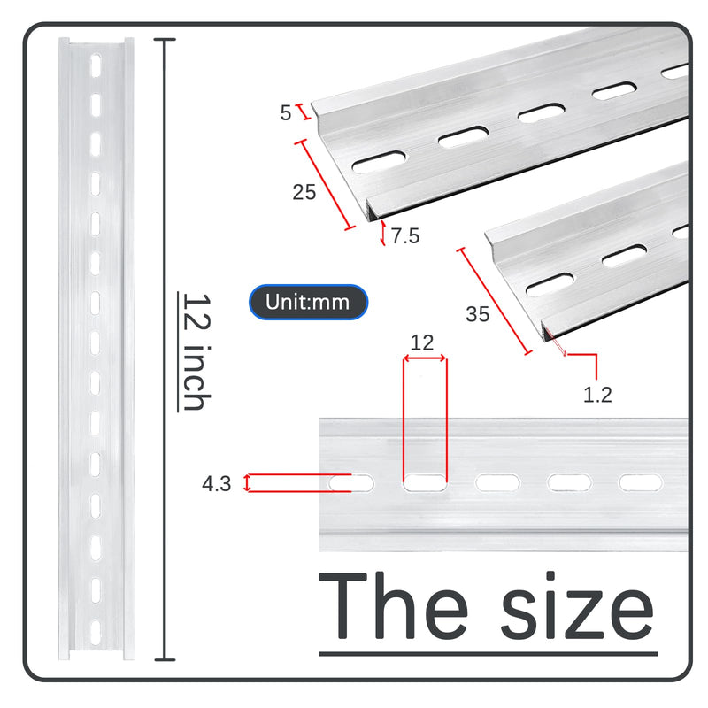 Silver Aluminum Rails, 2 Pack, 300mm Long x 35mm Wide x 7.5mm High, Ideal for Industrial Control Panels and Telecommunications Equipment