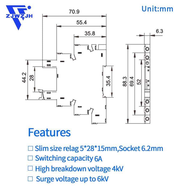 3Pcs Electromechanical Relay Black Miniature Power Relay 24VDC and 24VAC HF41F/24-ZS 6Amp SPDT with LED Light, DIN Rail, Ultra Small and Thin Socket Black Screw Socket C2 3