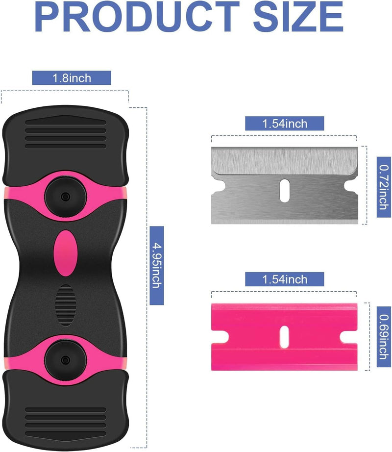 DEKEones Razor Blade Scraper, Double Edged Razorblade Scraping Tool with 10 Pcs Razor Blades, Paint Scraper for Glass, Decals, Tint, Stickers, Labels, Caulk, Adhesive(Pink) 1