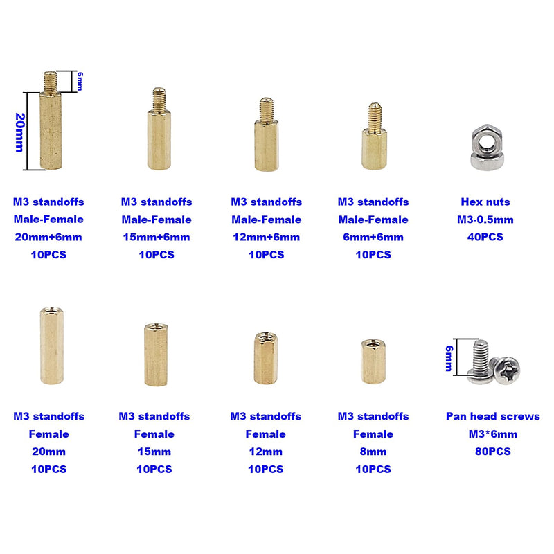 M3 Brass Hex Spacer Standoffs Screw Nut Assortment Kit;Male-Female M3