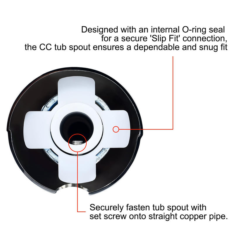 Tub Spout with Integrated Diverter for 1/2 inch Copper Tube - Metal Construction, Chrome