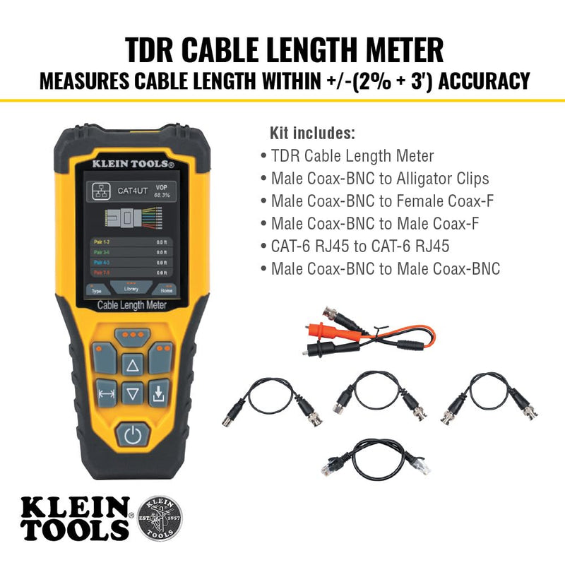 Klein Tools 770-910 Replacement Cable TDR Test Lead Kit With 5 Leads, BNC Connector to Alligator Clips, CAT-6 RJ45 to CAT-6 RJ45