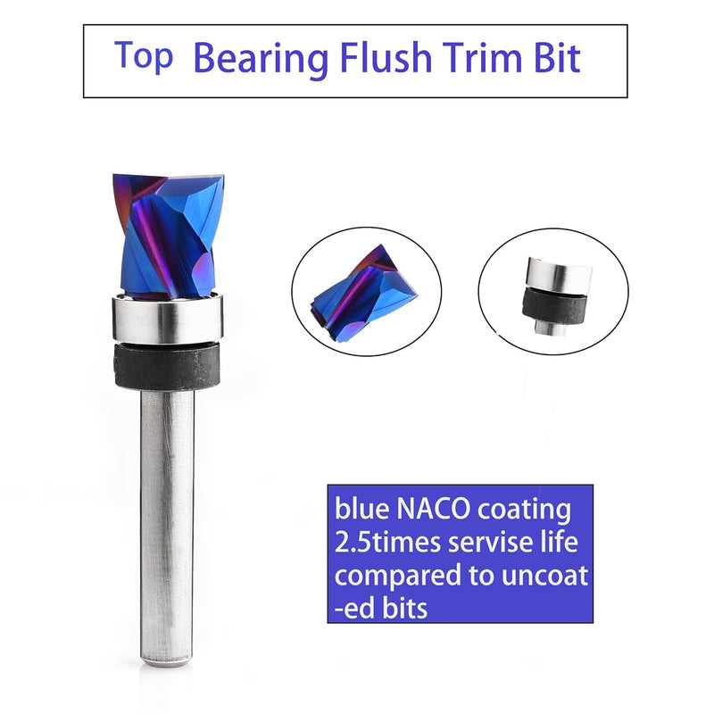 Compression Flush Trim Router Bits Top Bearing CNC Solid Carbide 1/4 shank1/2“Cutting Diameter2-1/4” Overall Length Pattern Template Woodworking Tool CFB456 1/2 inch diameter, 0.5 inch length