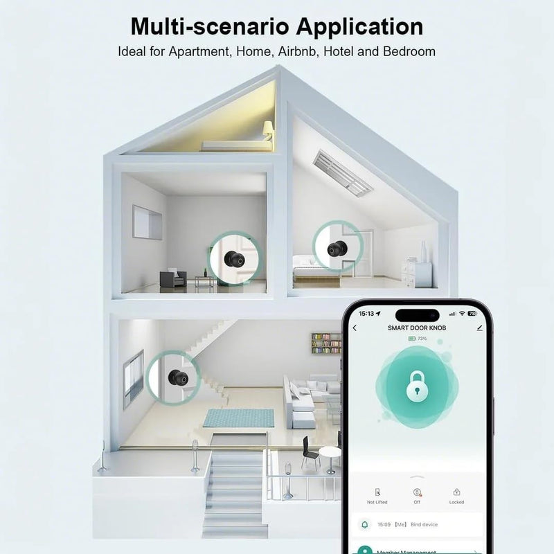 NexusLab Smart Door Knob with Fingerprint, Keyless Entry Door Lock for Bedroom, Home Office & Apartment, Biometric Door Handle with App Control, Auto Lock, Easy DIY Installation, Matte Black