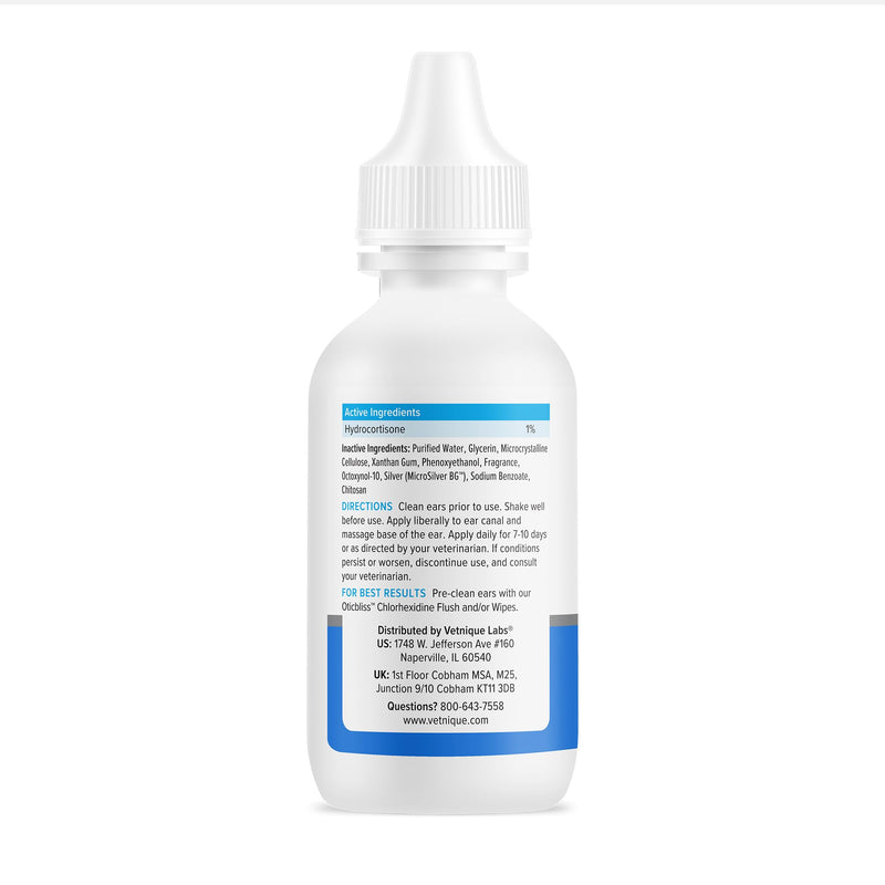 Vetnique Oticbliss Cat & Dog Ear Infection Treatment Drops - with 1% Hydrocortisone & MicroSilver BG for Dog Yeast Ear Infections - Vet Recommended Cat & Dog Ear Cleaner for Itchy Ear Relief MicroSilver Drops 1.8oz - PawsPlanet Australia