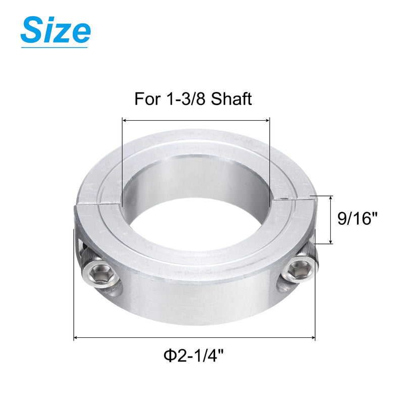 uxcell Double Split Clamp-On Shaft Collar for 1-3/8" Shaft, Two-Piece Clamping Collar, 2-1/4" OD, 9/16" Thickness, Aluminum Alloy Set Screw Split Collar Clamp