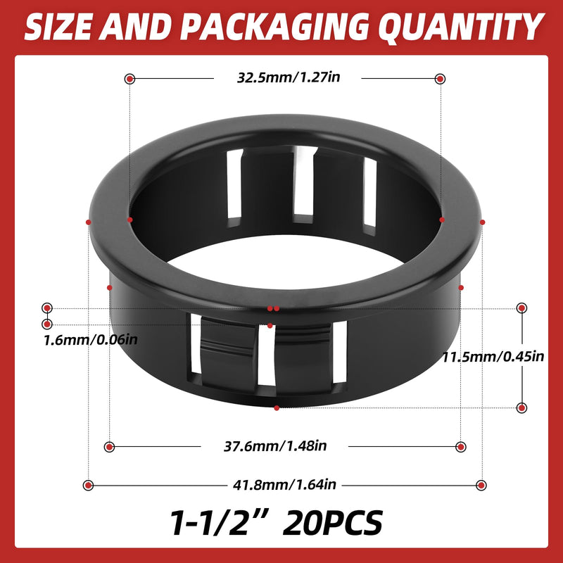 20PCS 1-1/2" Round Cable Snap Bushing Grommet, Black Snap in Cable Grommet Protector 1-1/2"