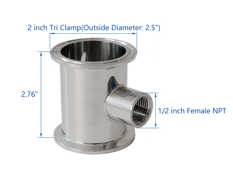2" Tri Clamp Spool with 1/2 inch FNPT Port SS304 (With Thermometer) 2 inch Tri Clamp With Thermometer
