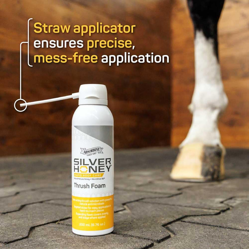 Silver Honey Rapid Hoof Care Thrush Foam, 200 mL / 6.76 oz, Manuka Honey + MicroSilver BG, Expanding Coverage for Equine Hoof Care