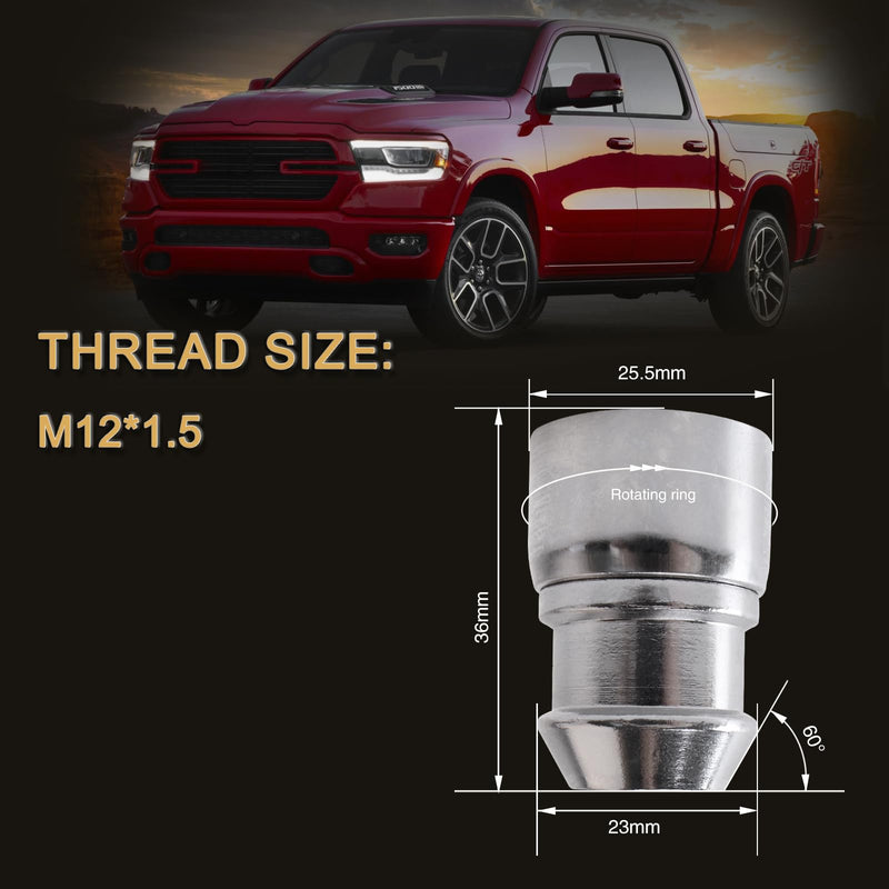 M12 x 1.5mm Wheel Locks, Fit for Impala, Equinox, Cruze, Accord, Civic, Element, Pilot, Wheel Locks Set, 4 Locking Lug Nuts 2 Pcs Key with 20Pcs Spike Lug Nuts+1 Key, Chrome yellow 12x1.5