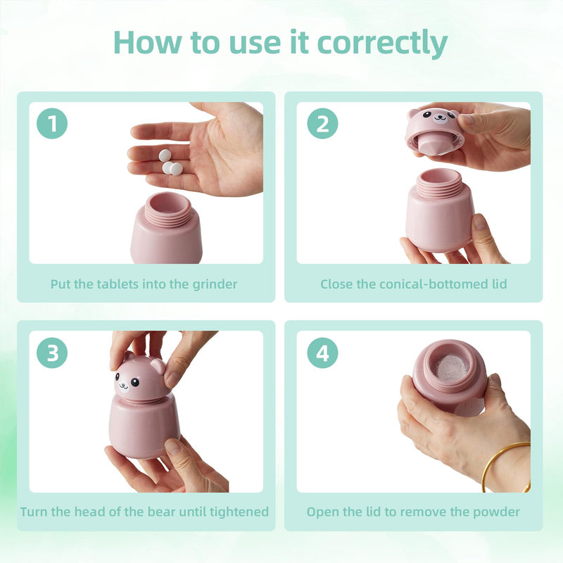 Bear Pill Crusher 2 Pcs Vitamins, Tablets Crusher and Grinder BPA-Free ABS, Easy to Grind & Clean, Leakproof Portable Crusher for Pets, Kids and Elders, Pink+Green
