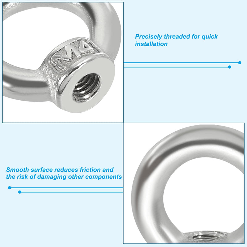 PATIKIL Lifting Eye Nut M4, 6Pcs 304 Stainless Steel Female Thread Nuts Fastener Shoulder Metric Ring for Marine 6
