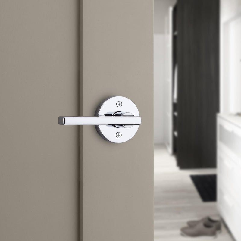 Kwikset Halifax Interior Privacy Door Handle with Lock, Round Lever for Bathroom and Bedroom, Polished Chrome Reversible Keyless Push Button Lock Door Lever, with Microban Protection 1 Pack