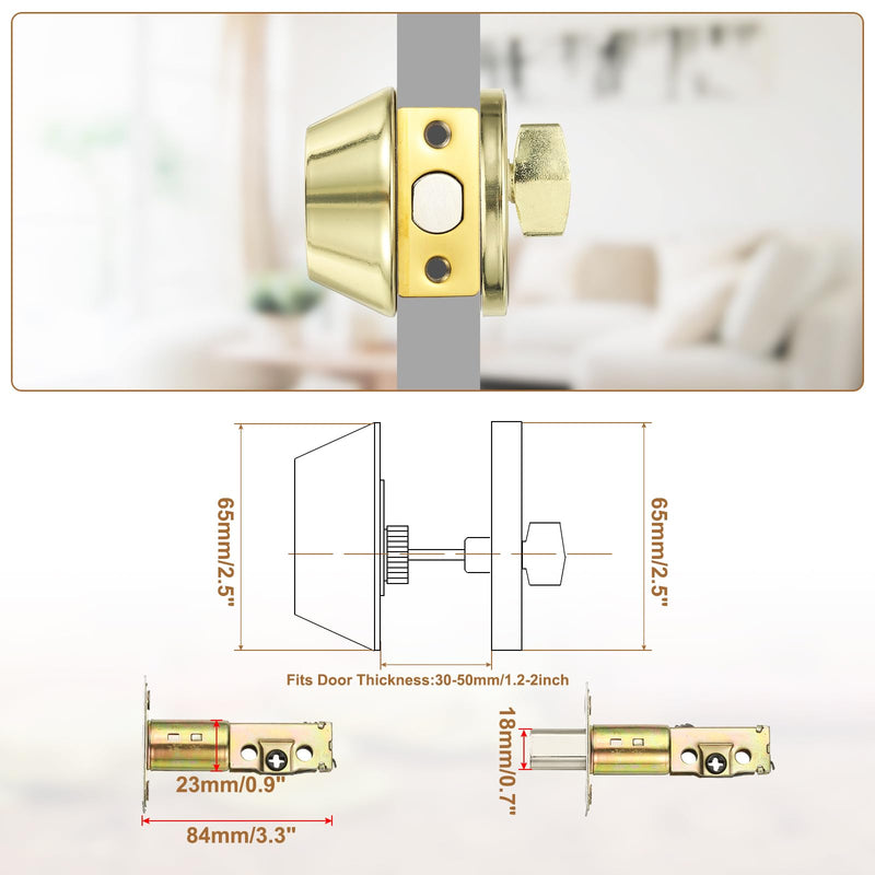 MECCANIXITY Keyed Alike Single Cylinder Deadbolt Door Lock Round Entry Front Door Handle Sets for Door Thickness 1.2-2 Inch (Gold Tone, Pack of 2) Gold Tone