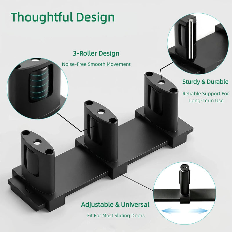 2-Pack Sliding Closet Door Floor Guide | Adjustable 3-Roller Floor Guide with Anti-Jump Design for Closet, Barn & Bypass Doors. No Floor Groove Required Black 2