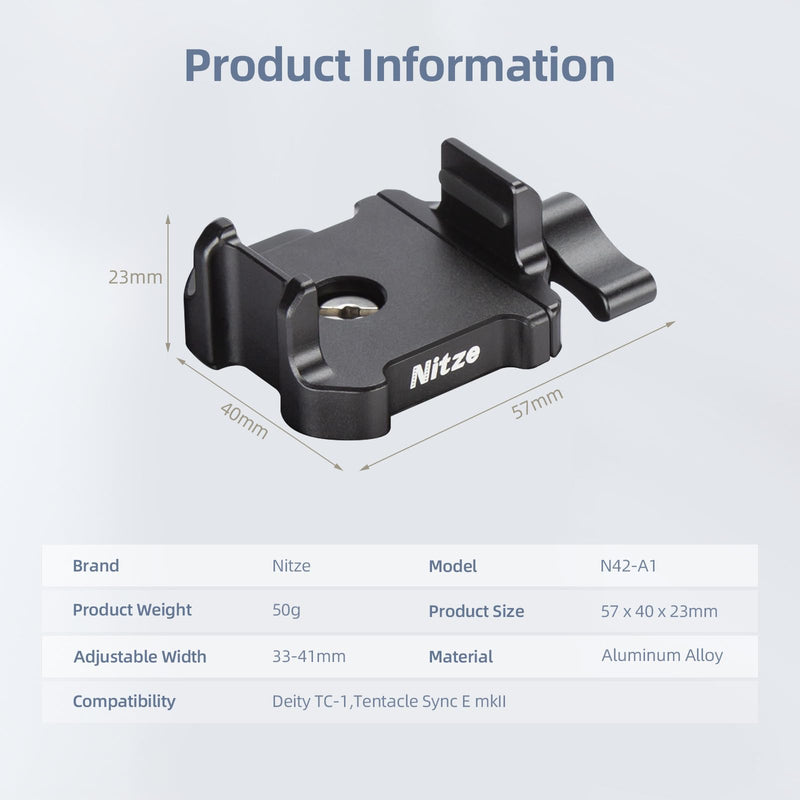Nitze Timecode Holder for Deity TC-1 / Tentacle Sync E MKII - N42-A1 | Aluminum Alloy Material, Built-in Rubber Pads, Adjustable Clamping Width