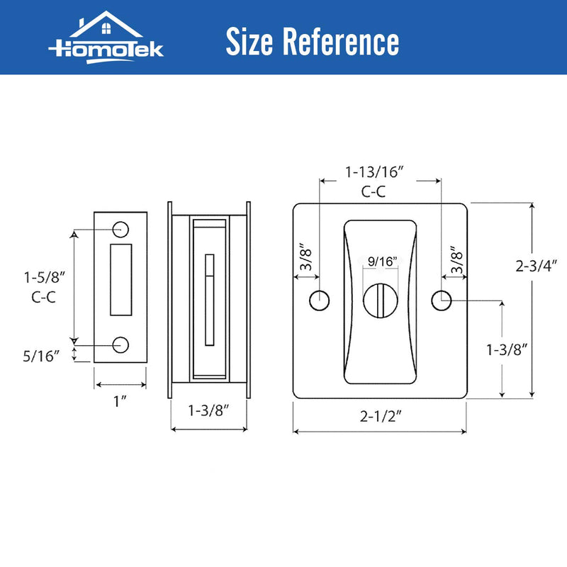 HOMOTEK Privacy Sliding Door Lock with Pull - Replace Old Or Damaged Pocket Locks Hardware Quickly and Easily, 2-3/4”x2-1/2”, for 1-3/8” Thickness Door, Black 1 Pack