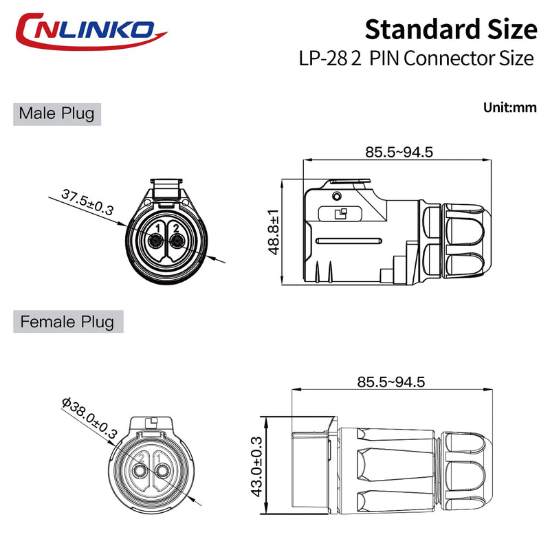 CNLINKO LP-28 2-Pin Screw Lock Waterproof Connector, IP68 Aviation Circular Quick Plug, M28 Male & Female Plug Pair (LP28 2-Pin Screwing) 2 Pin Screwing LP28