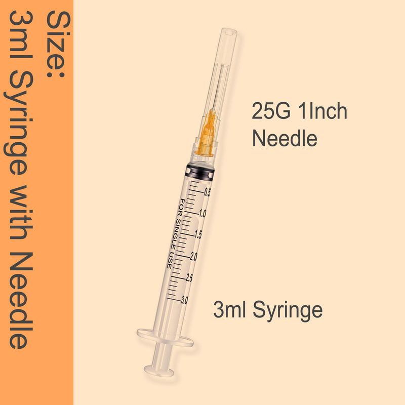 3ml Syringes with Needle - 25G,1.0 inch Needle Luer Lock Syringe,Sterile Individually Wrapped (3ml-25G-30pack) 3ml 30.0