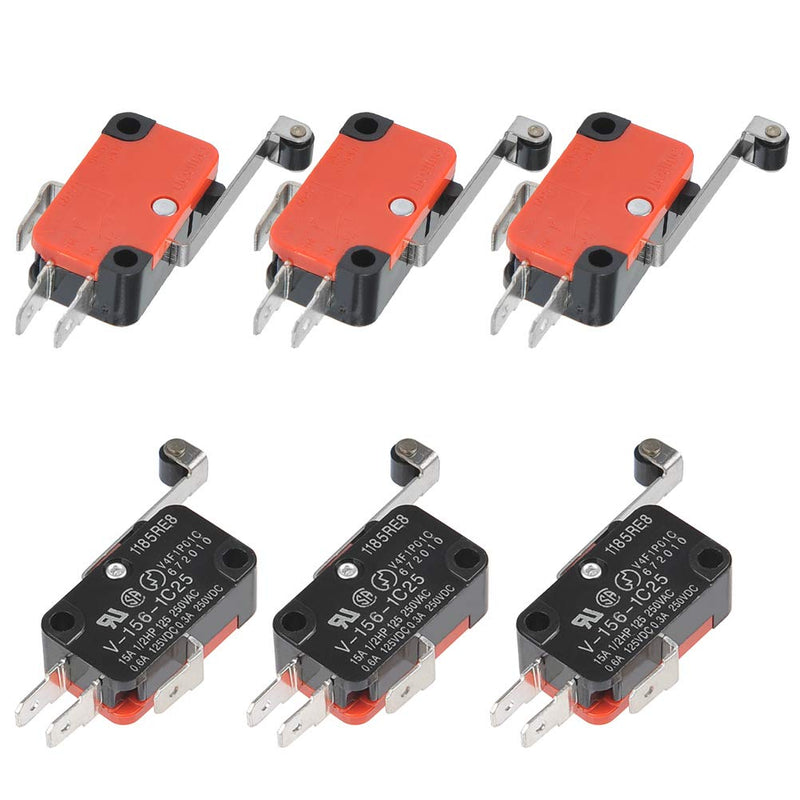 6Pcs V-156-1C25 Micro Limit Switch with Hinge Roller Momentary SPDT Snap Action for Arduino CYT1046