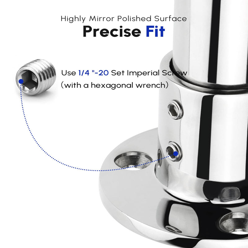 2 Pack Rail Fitting for 7/8" 1" 1-1/4" Railing, Satinless Steel 316, Marine Grade Straight Elbow 2- Way 3-Way 90 Degree Tee Connector, Boat Handrail Hardware 1 inch (25mm) Round Base