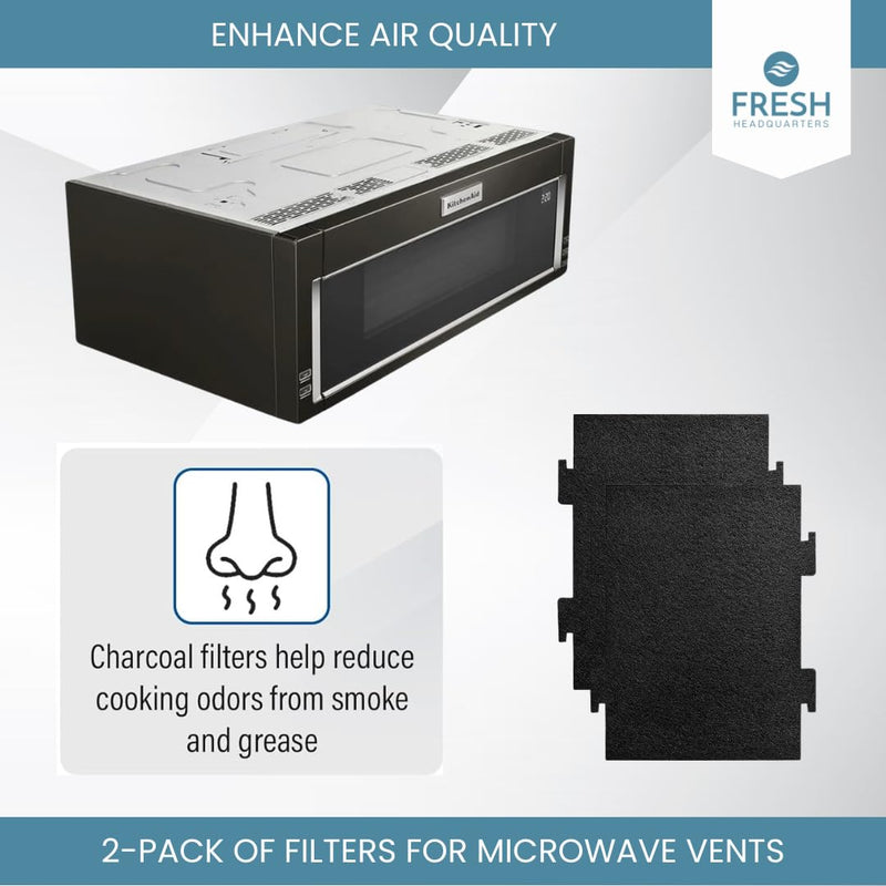 2PK Replacement Activated Charcoal Air Filters for Microwave Oven – Compatible with Kitchen Aid and Whirlpool Over The Range Microwave Hood Models Made in USA (Notched 9.75"x7.25") Notched 9.75"x7.25"