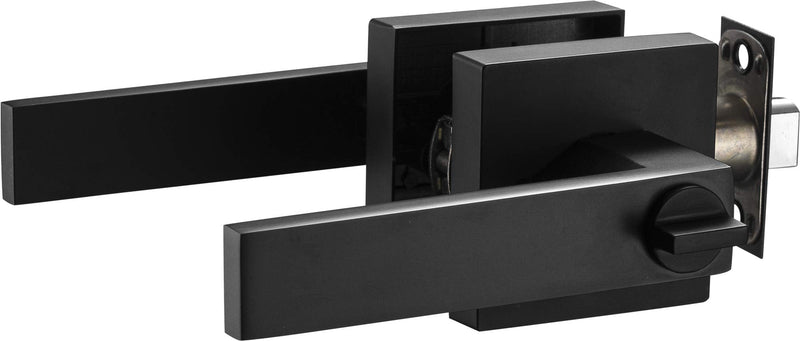 Berlin Modisch Contemporary Square Privacy Lever Door Handle Easy to Open Locking Lever Set [for Bedroom or Bathroom] Reversible for Right & Left Sided Doors Heavy Duty - Iron Black Finish Privacy [Lock with no key required]