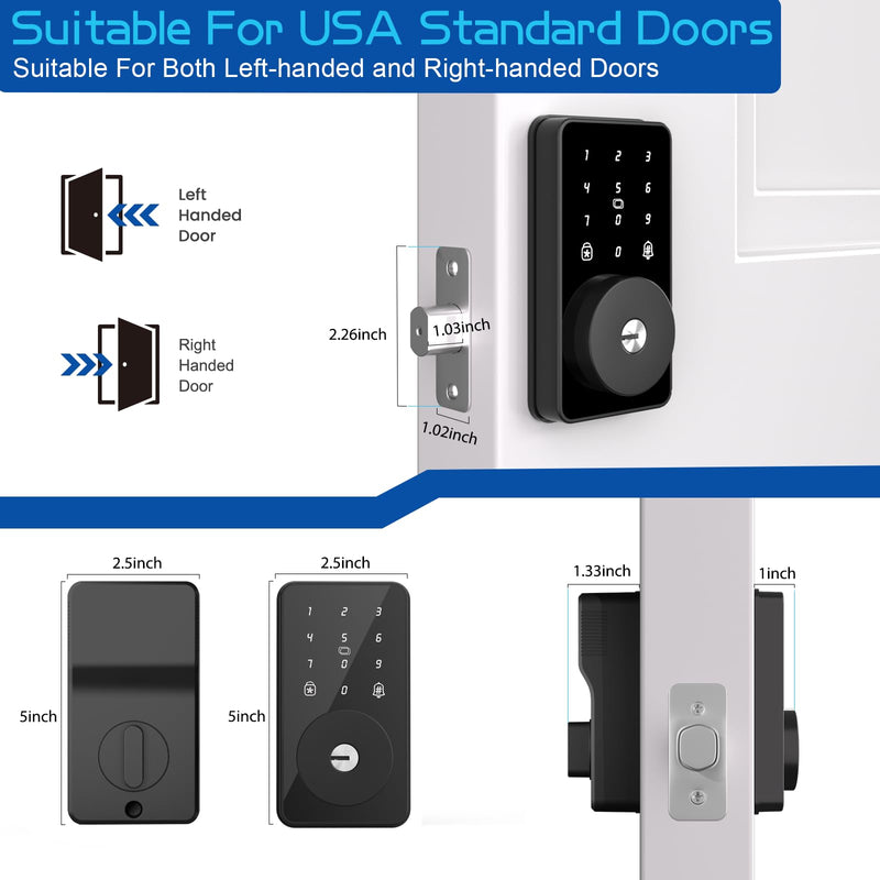 Smart Lock Keyless Entry Door Lock App Control, Touchscreen Keypad, Auto-Lock, IP54 Weatherproof, Easy Installation for Front Door