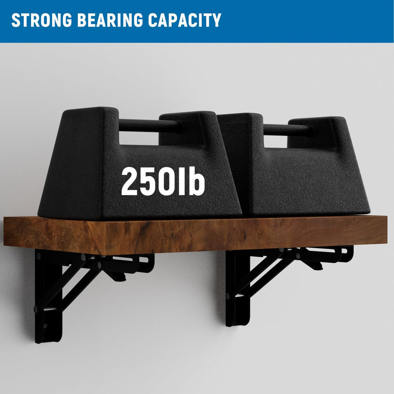 LEOPO 8 inch Folding Shelf Brackets, Heavy Duty Wall Mounted Shelf Bracket, 2 Pack, Black