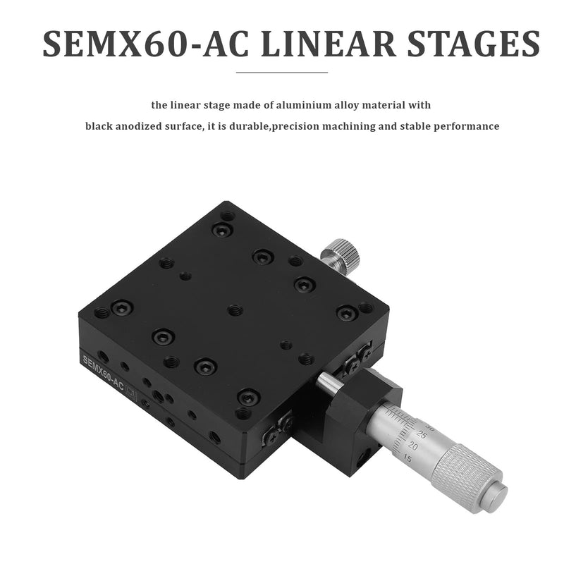 SEMX60-AC Manual Linear Stage,Cross Roller X Axis Micrometer Fine Tuning Slide Table,60x60mm Precision Optical Trimming Station,for Precision Inspection,Equipment Positioning