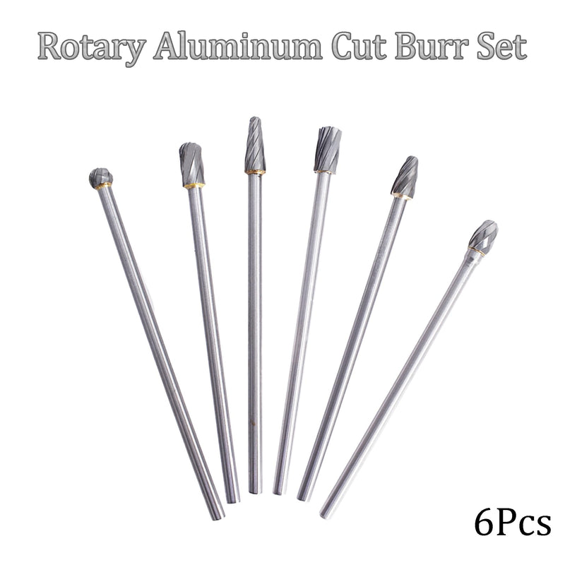 kimllier 6Pcs 10mm Rotary Aluminum Cut Burr Set 6mm 1/4 Inch Head 150mm Carbide Bit Fit for Woodworking, Drilling, Metal Carving, Engraving, Polishing