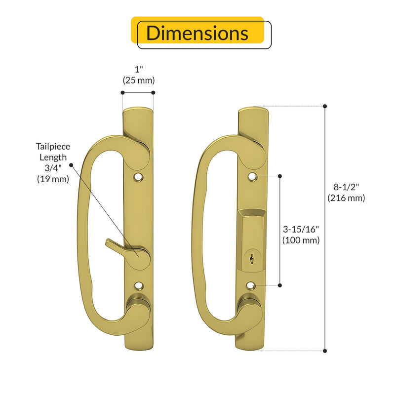 Brixwell Patio Door Handle Keyed Offset Latch, Zinc Material, Brass Plated