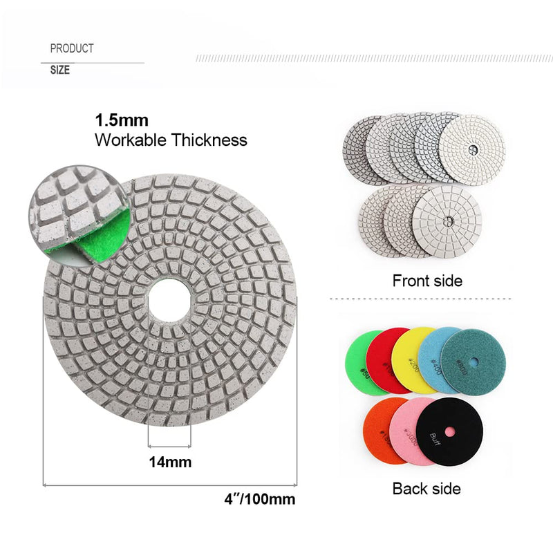 SHDIATOOL 4 - Inch Diamond Polishing Pads with White Bond Grit 800 Wet for Marble Granite Stone 8Pcs 100mm
