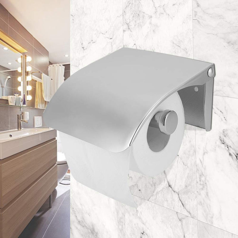 Toilet Paper Holder with Cover, Stainless Steel Tissue Roll Storage Rack Wall Mounted Toilet Paper Roll Dispenser for Bathroom Washroom