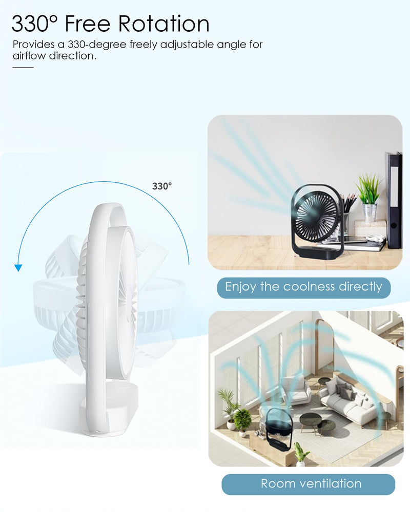 AceMining Silent & Cooling 4 Speed USB Fan with Night Light & 330 Rotation, Small Table Fan for Bedroom Office Bedside White