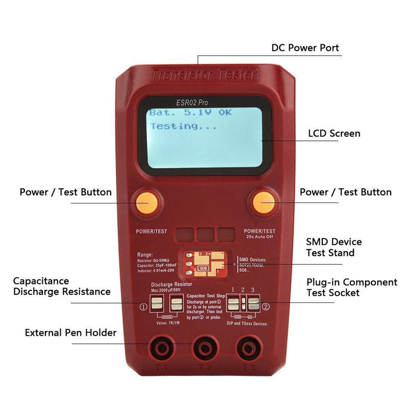BSIDE ESR02 Pro Digital Transistor Tester,Transistor Inductor Capacitor Meter,LCD Multimeter Transistor Tester with SMD Chip for Diode Triode Resistor Transistor