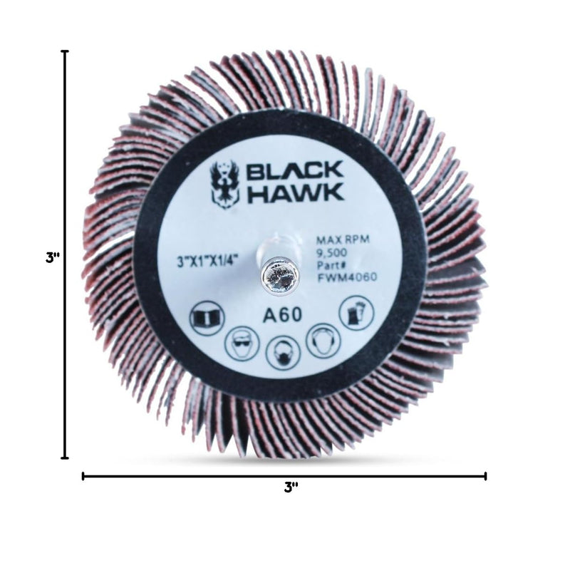 BHA Aluminum Oxide Shank Mounted Flap Wheels, 3” x 1” x 1/4”, 120 Grit - 5 Pack