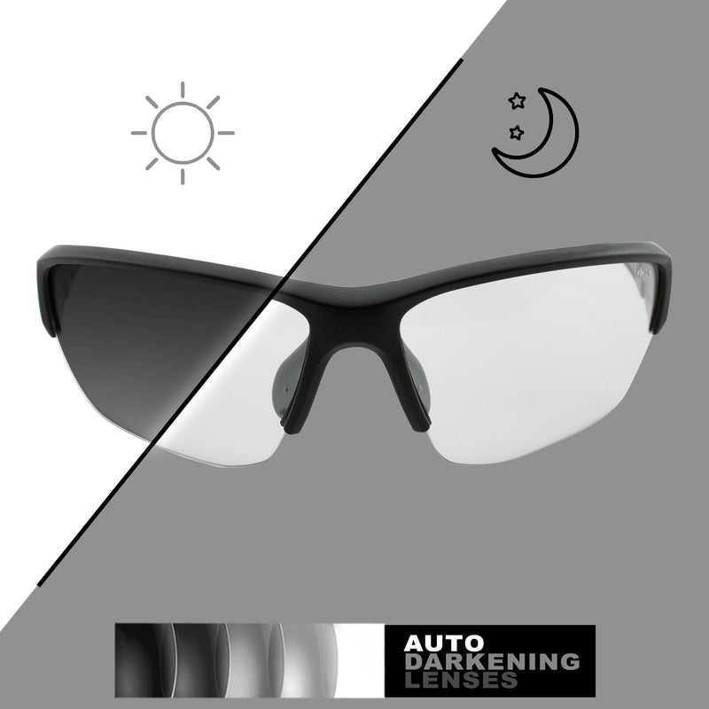 Global Vision Hercules 7 Safety Sunglasses Photochromic Auto-Darkening Clear to Smoke Lens ANSI Z87.1 Black
