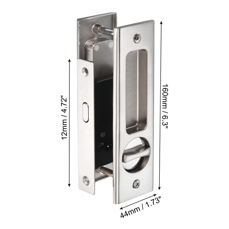 PATIKIL Sliding Door Lock Invisible Recessed Handle Latch Pocket Door Lock Sliding Door Lock with Keys for Sliding Barn Wood Door Furniture Hardware, Silver